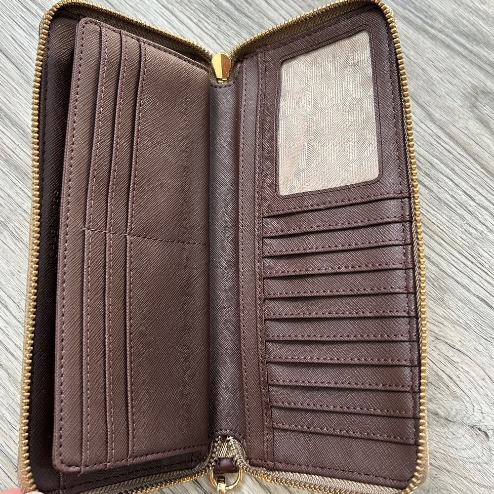 Michael Kors MK ZA Continental Wallet Sig Jacquard Beige Ebony Gold - Picture 5 of 9